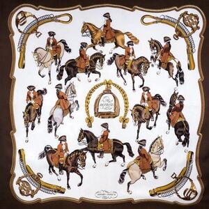 RARE Vintage Hermes Reprise Horse Silk Scarf- Brown